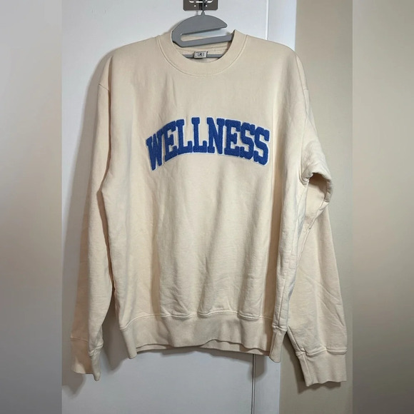 NWOT Sporty & Rich Wellness Letterman Boucle Cream Crewneck Sweatshirt Small - Picture 5 of 9